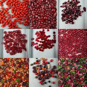 Assorted Red Acrylic, Wood and Glass Beads Variety of Shades Shapes and Sizes